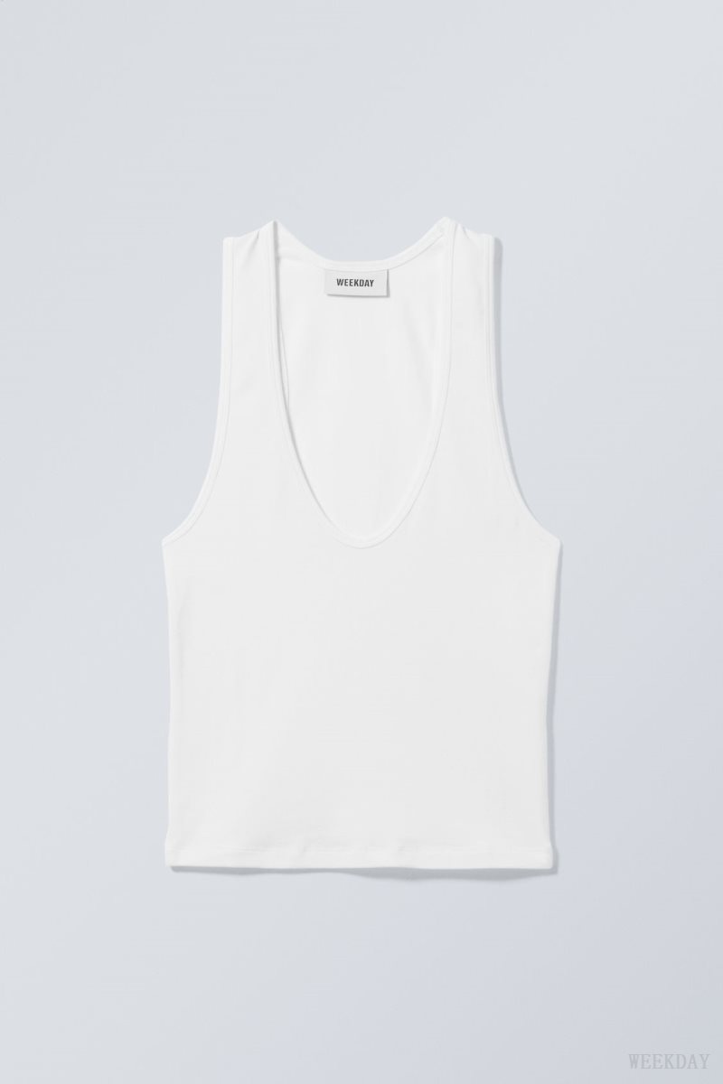 Weekday Deep U-Neck Tank Top White | AVCY9209