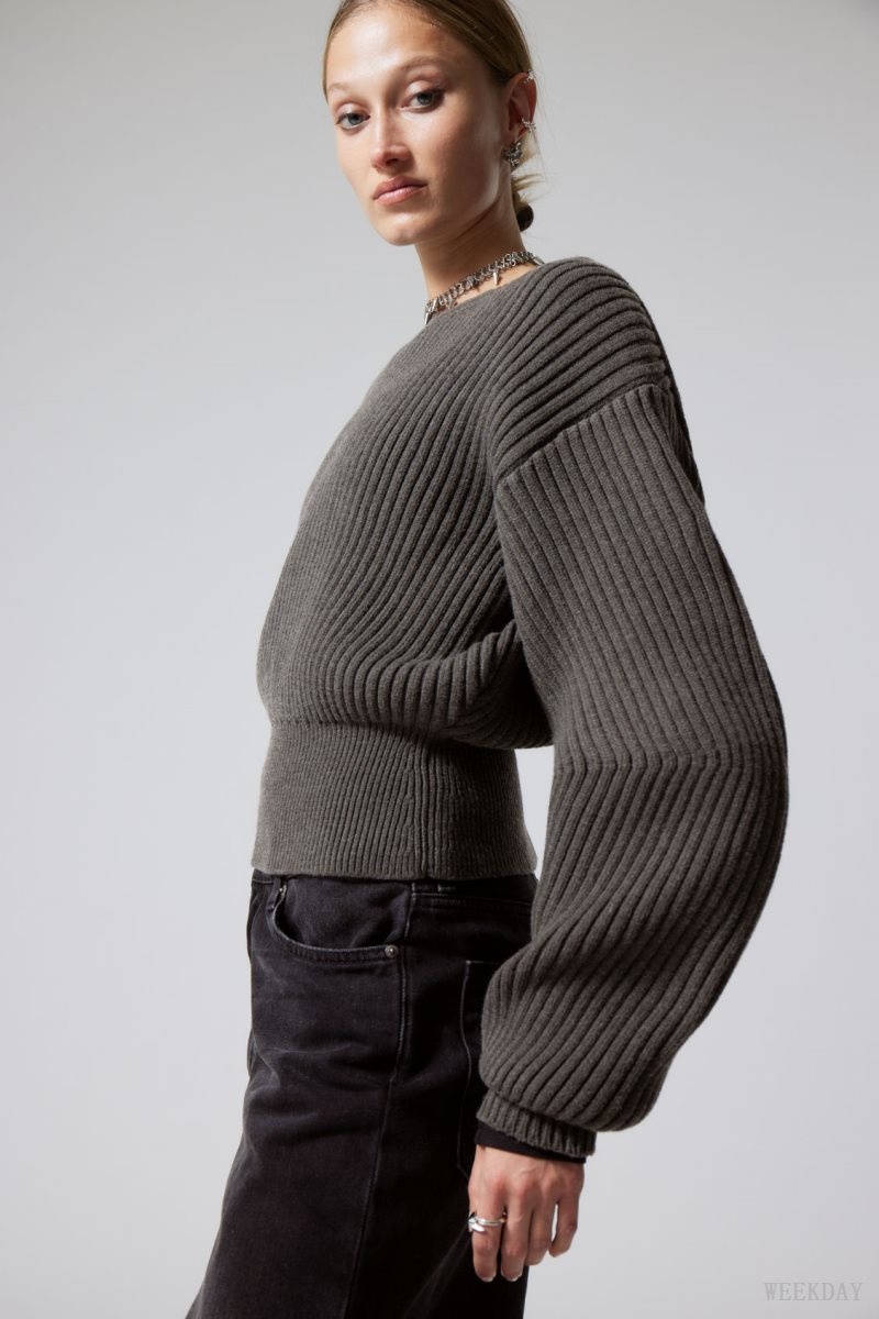 Weekday Dion Sculptural Sweater Dark Mole | RNXE1966