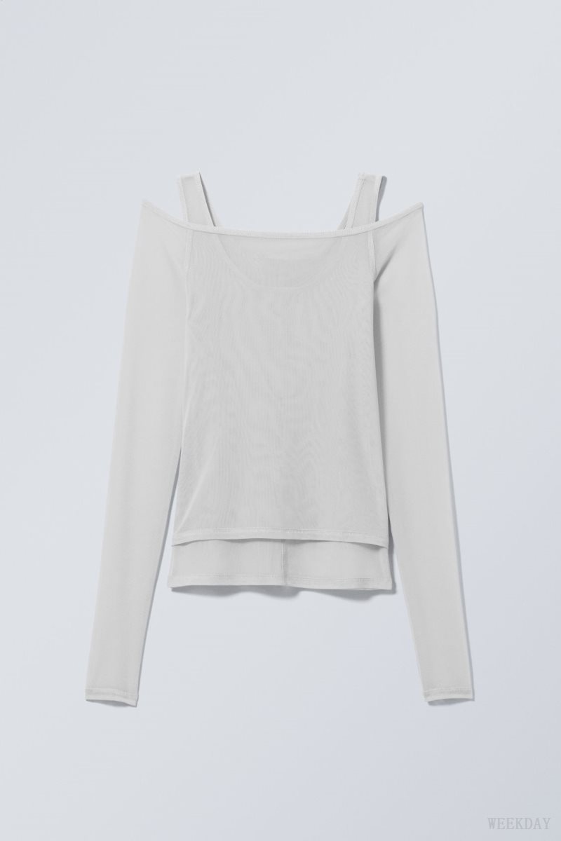 Weekday Double Layer Long Sleeve Light Grey | KWDV1189