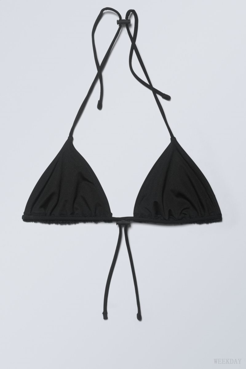 Weekday Drawstring Halter Bikini Top Black | ZSCX8109