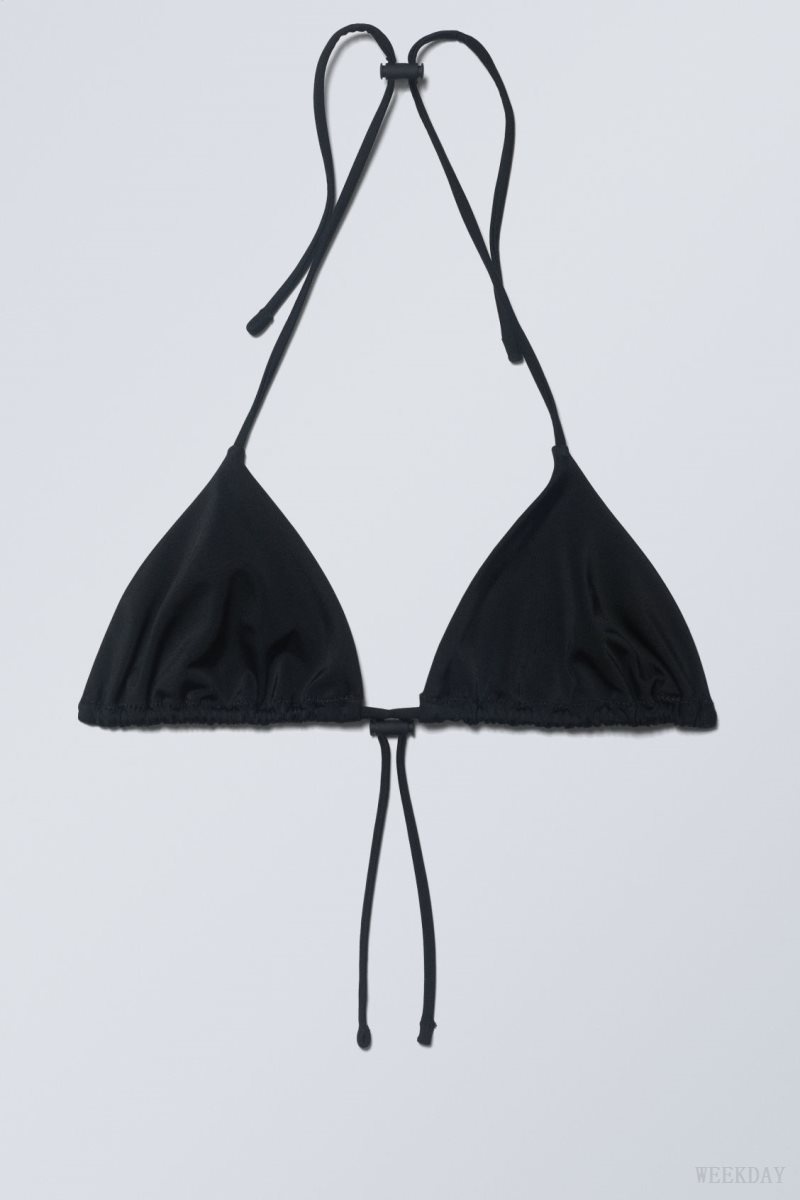 Weekday Drawstring Halter Bikini Top Black | ZSCX8109