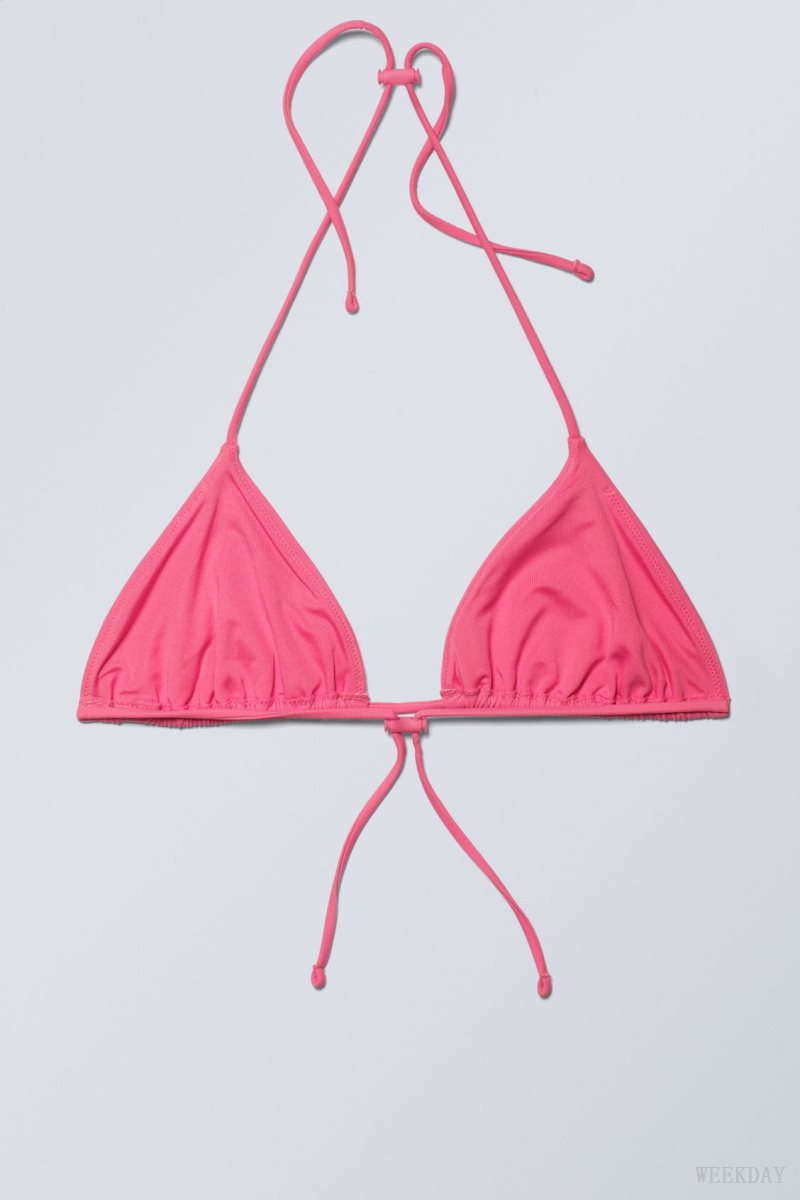 Weekday Drawstring Halter Bikini Top Pink | WUYX4855