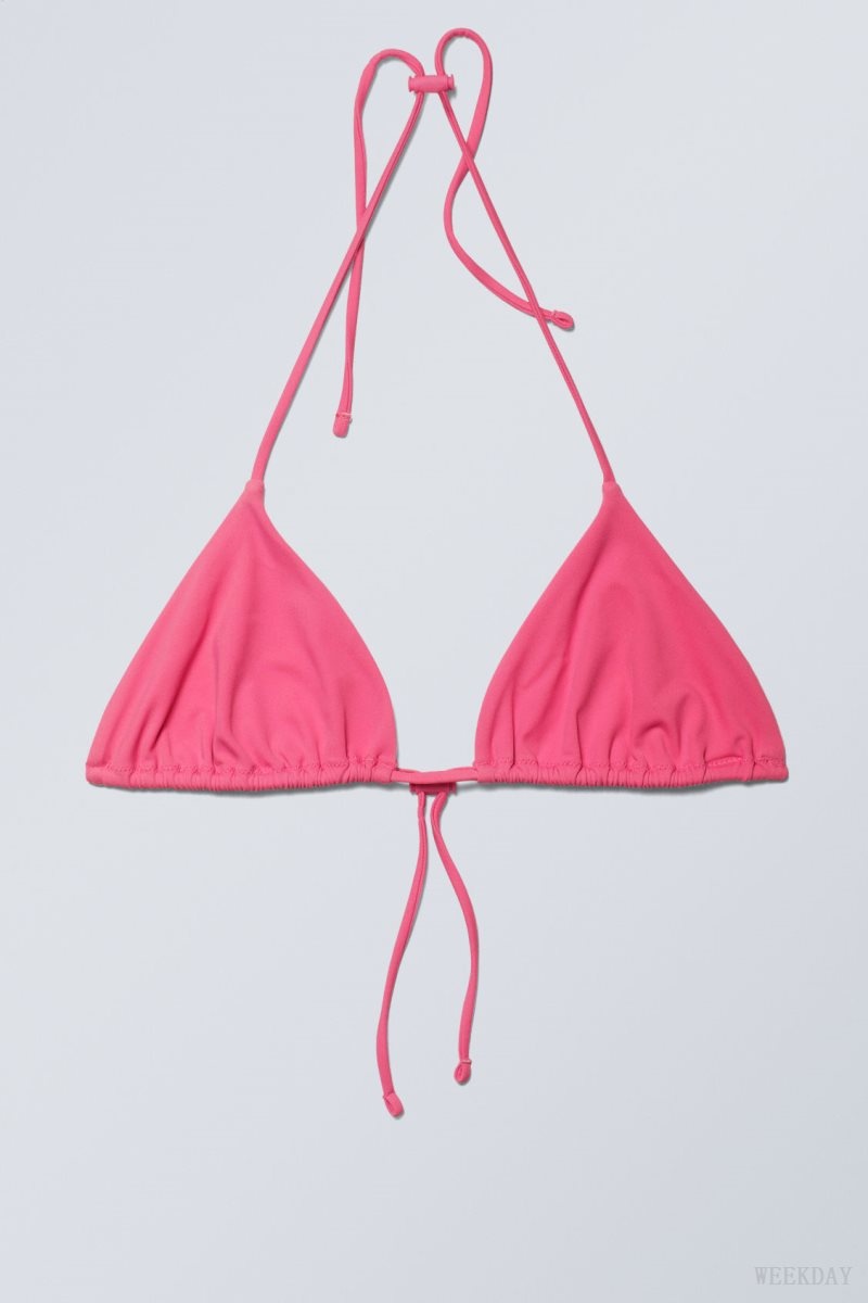 Weekday Drawstring Halter Bikini Top Pink | WUYX4855