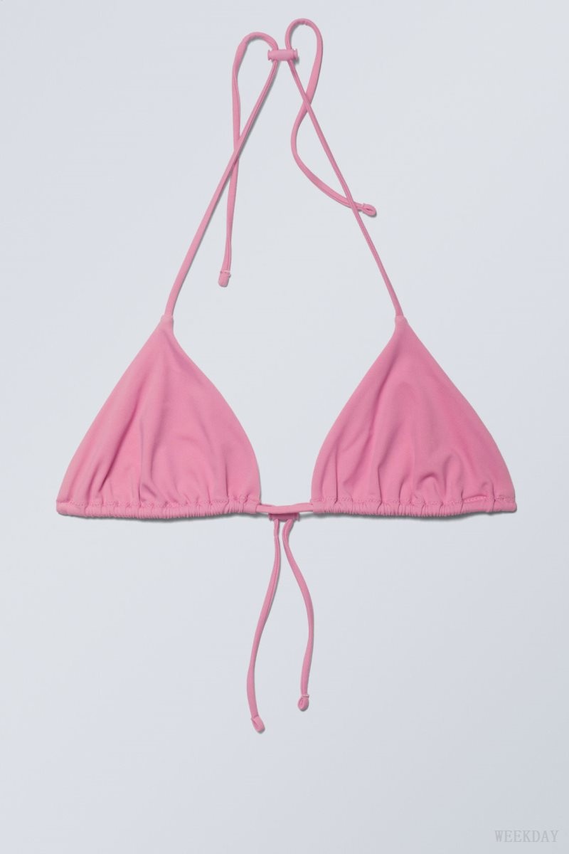 Weekday Drawstring Halter Bikini Top Pink | YBLH0587