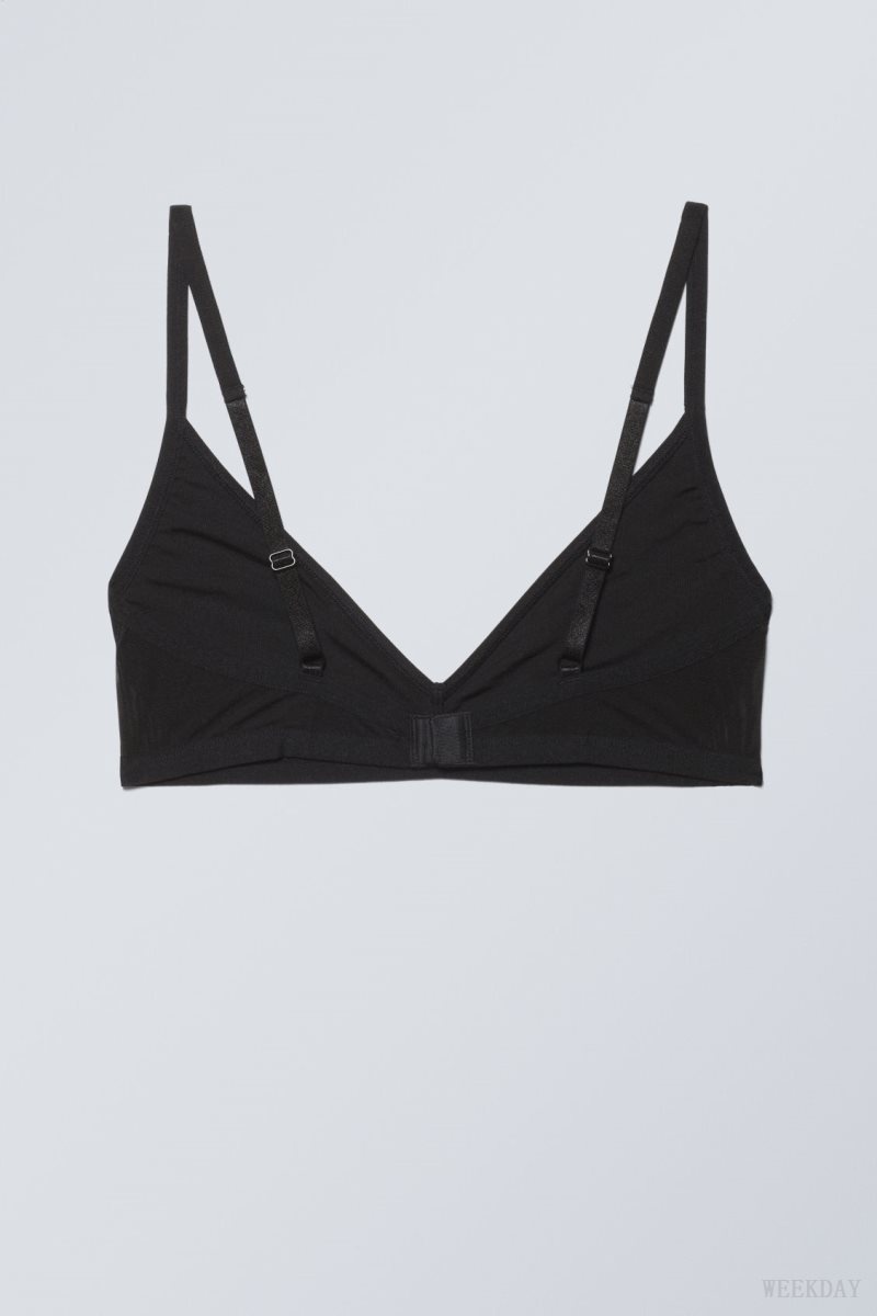 Weekday Dylan Mesh V-neck Bra Bra Black | QRBZ4135