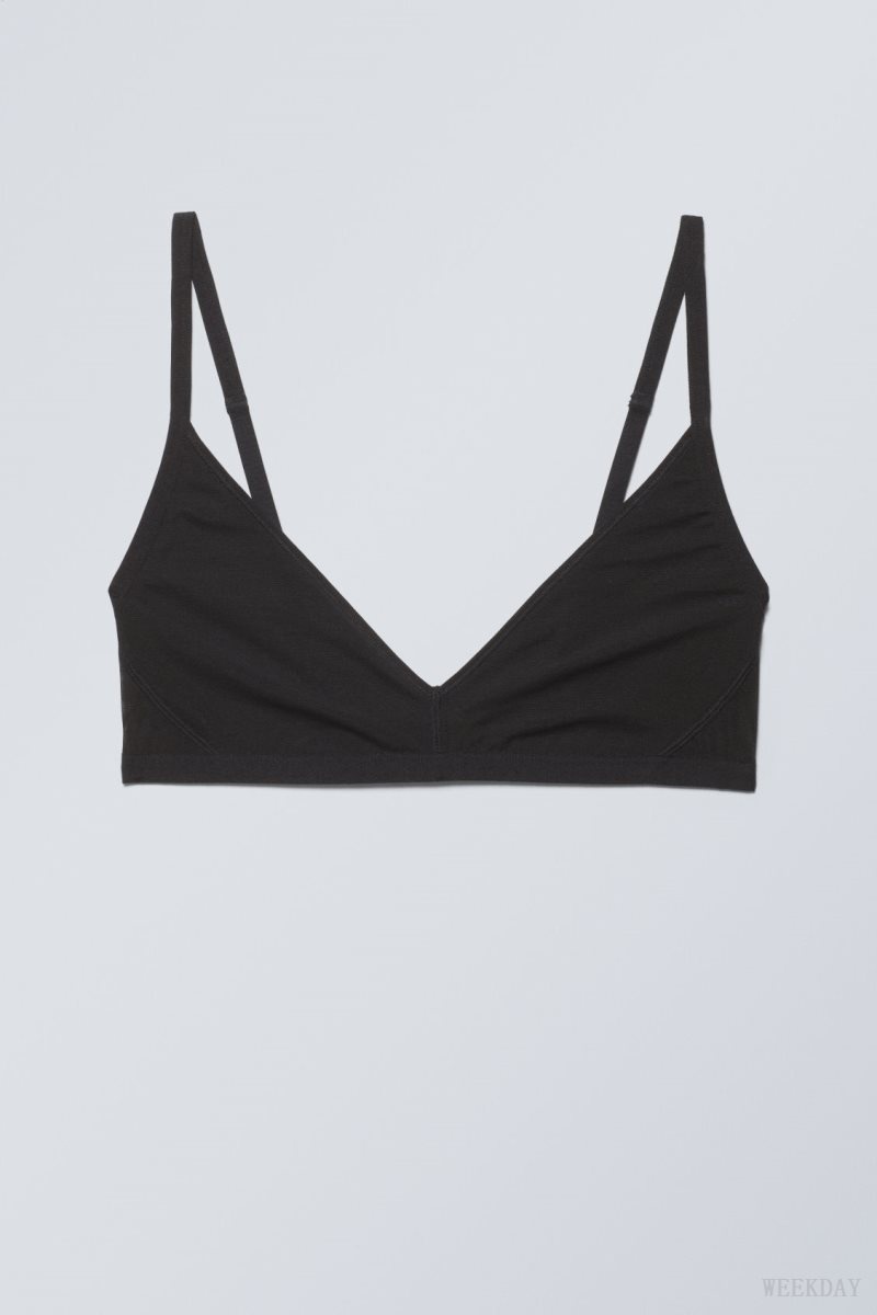 Weekday Dylan Mesh V-neck Bra Bra Black | QRBZ4135