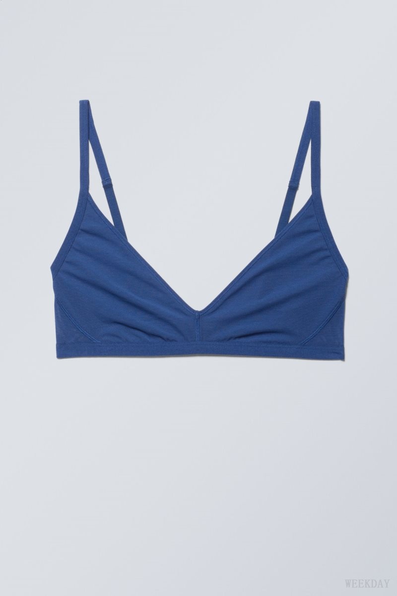 Weekday Dylan Mesh V-neck Bra Bra Blue | NOQH5037