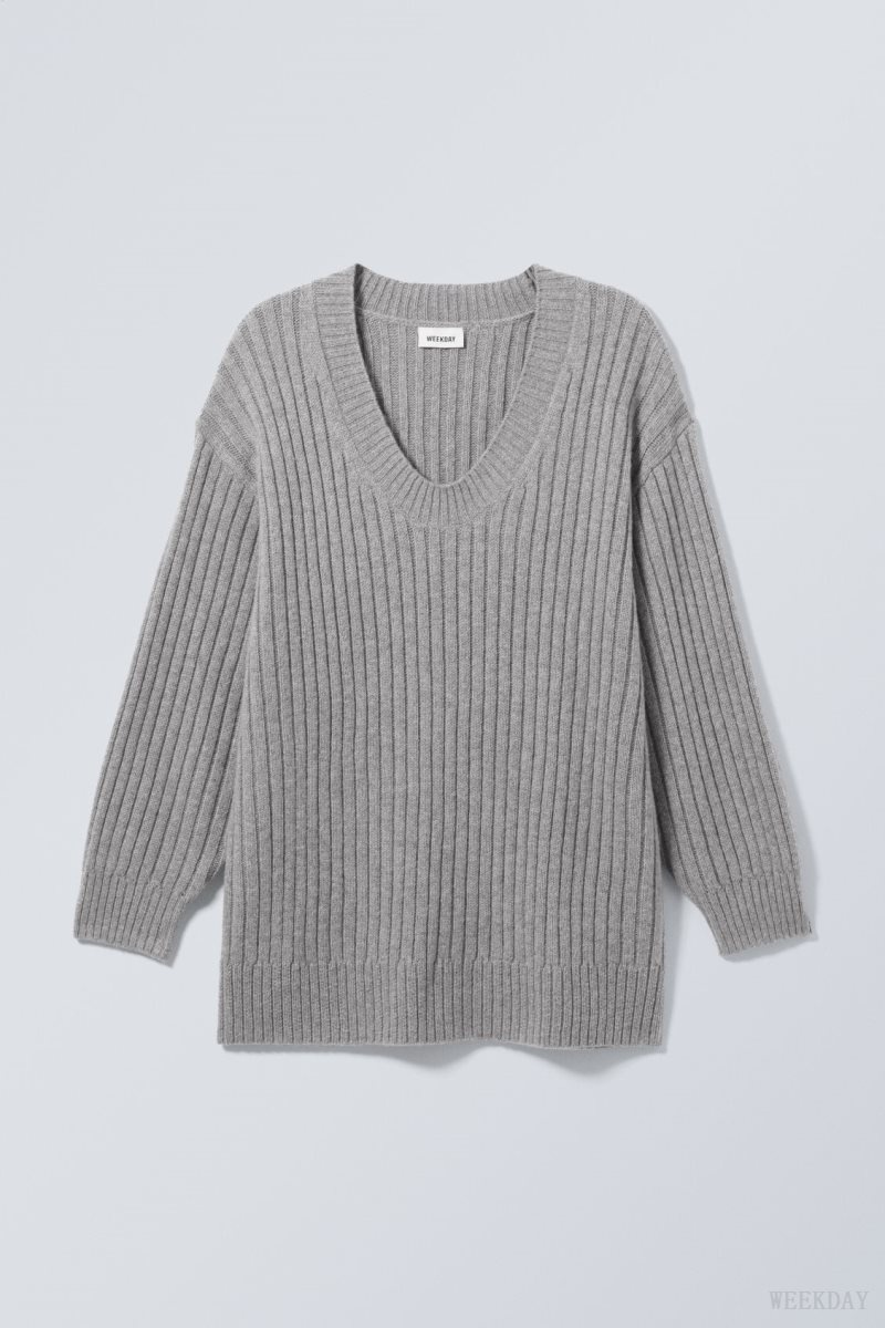 Weekday Eden Oversized Wool Blend Sweater Grey | CSGH3986