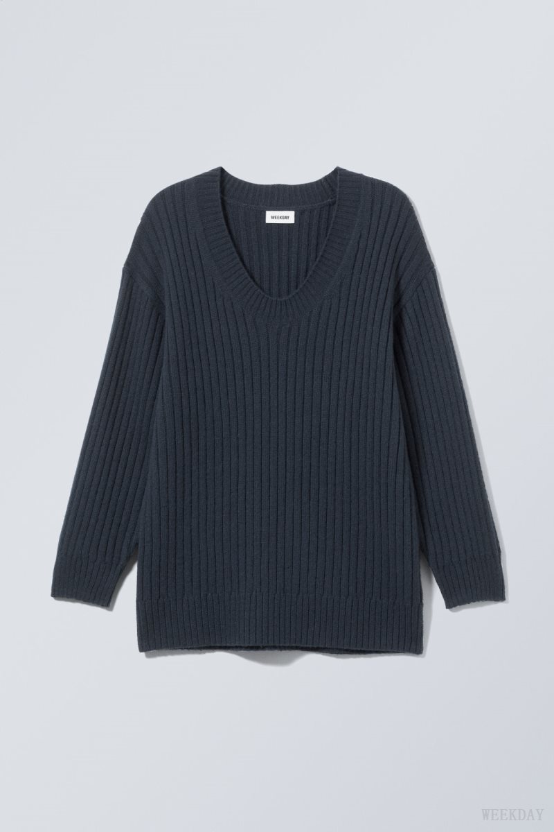 Weekday Eden Oversized Wool Blend Sweater Navy | YPLZ6121