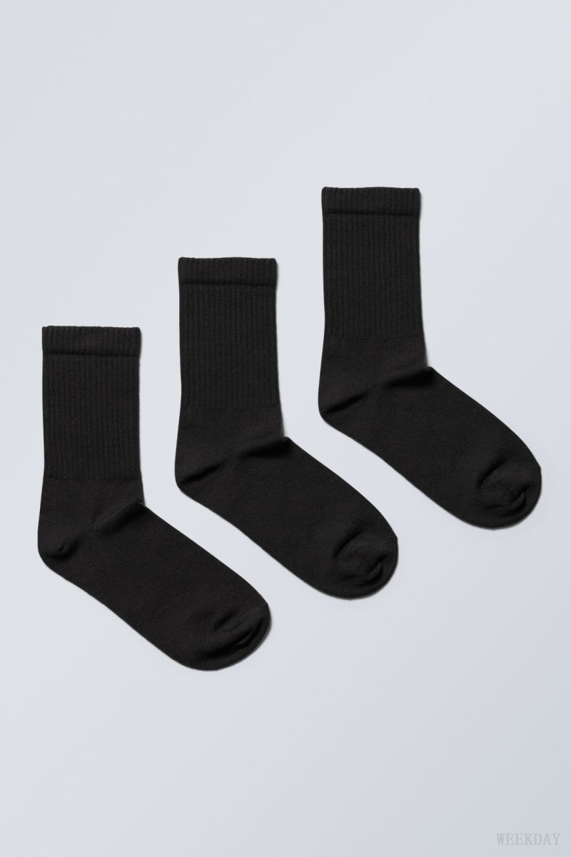 Weekday Eleven Socks 3-pack Black | ORZE2154