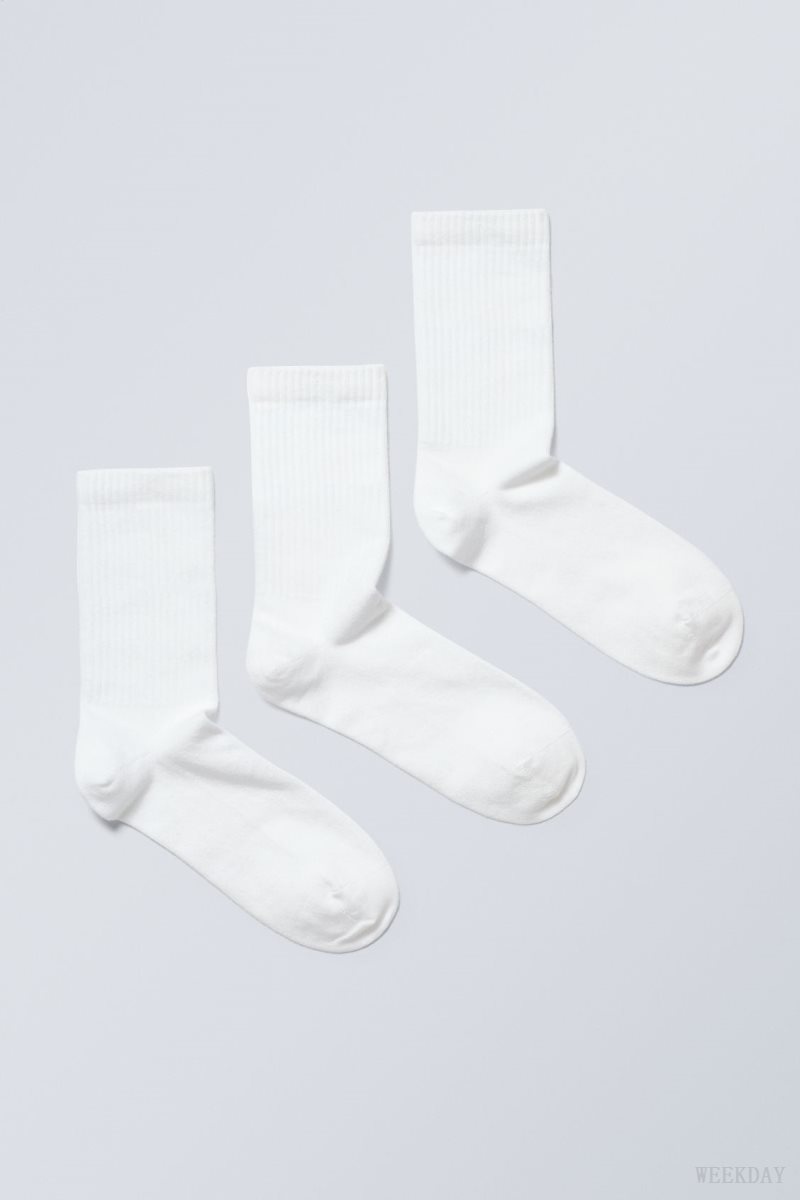 Weekday Eleven Socks 3-pack White | XKTX8238