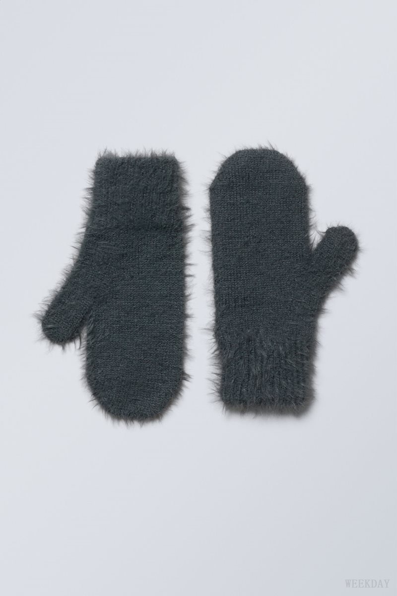 Weekday Ella Hairy Knit Mittens Black | DMQU8256