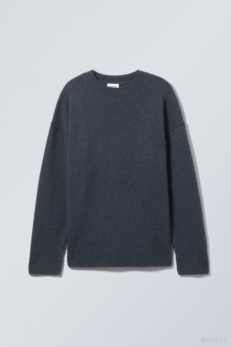 Weekday Eloise Oversized Wool Sweater Navy | GLNS0709