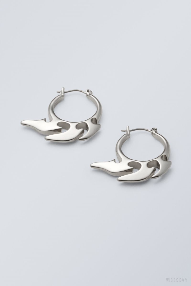 Weekday Elsa Hoop Earrings Silver | YKGK5853