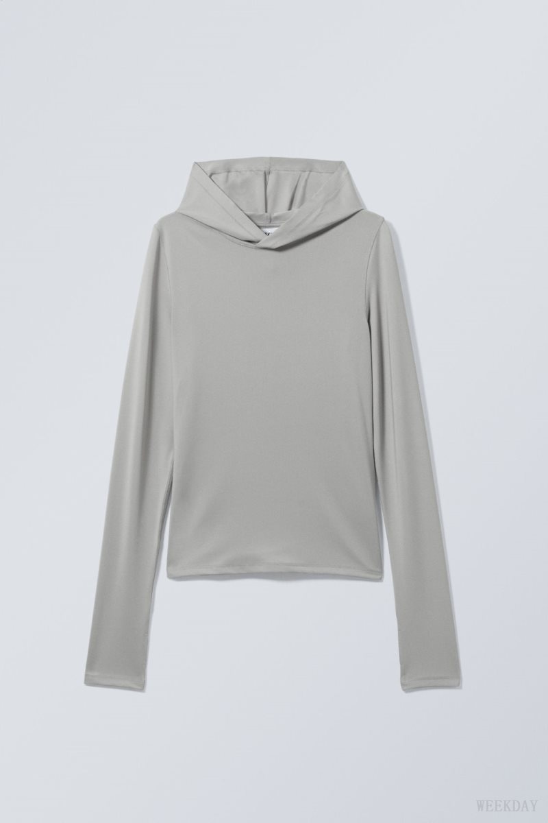 Weekday Emily Hooded Longsleeve Top Grey | GAEP8651