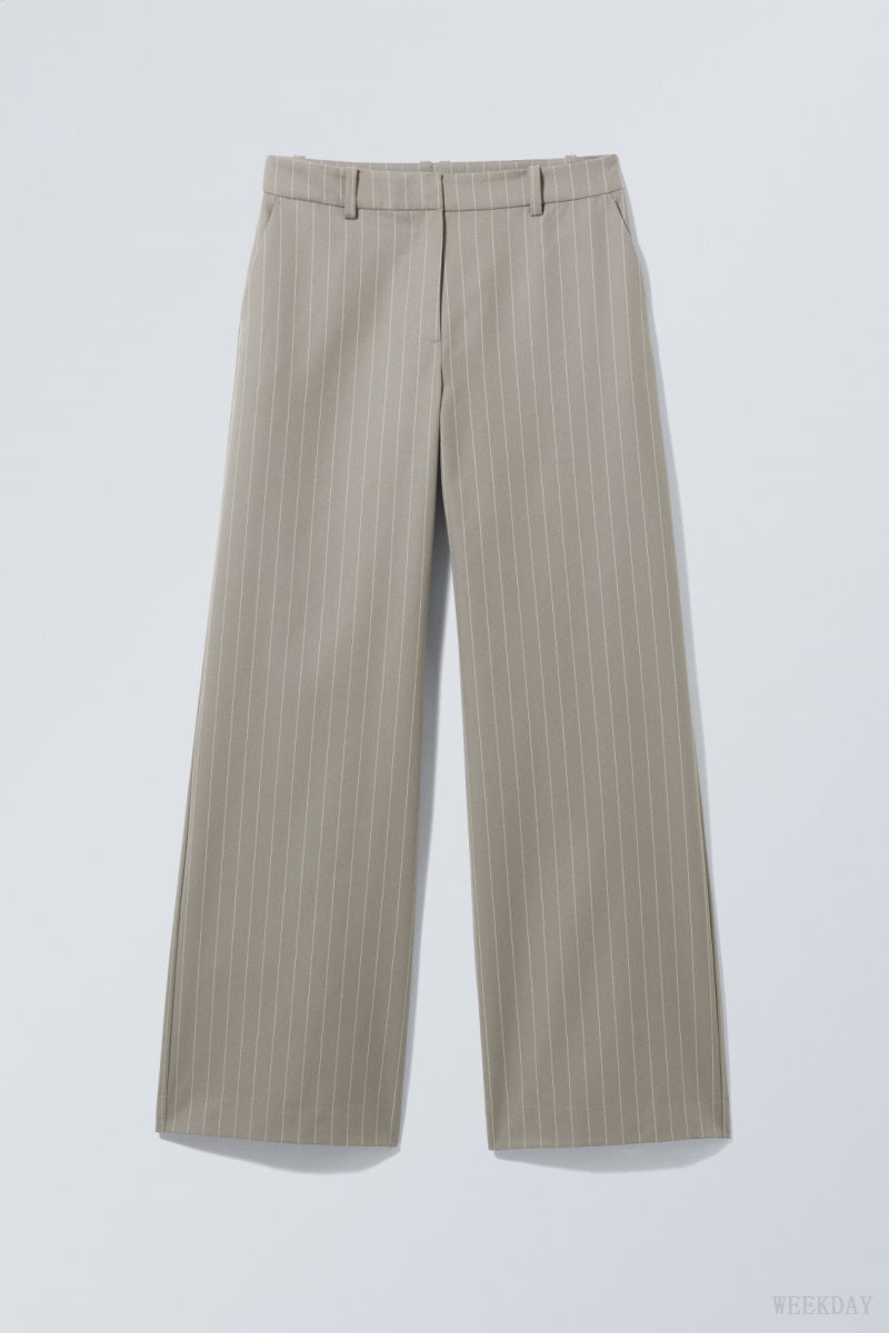 Weekday Emily Low Waist Suiting Trousers Grey Stripes | VJJU5776