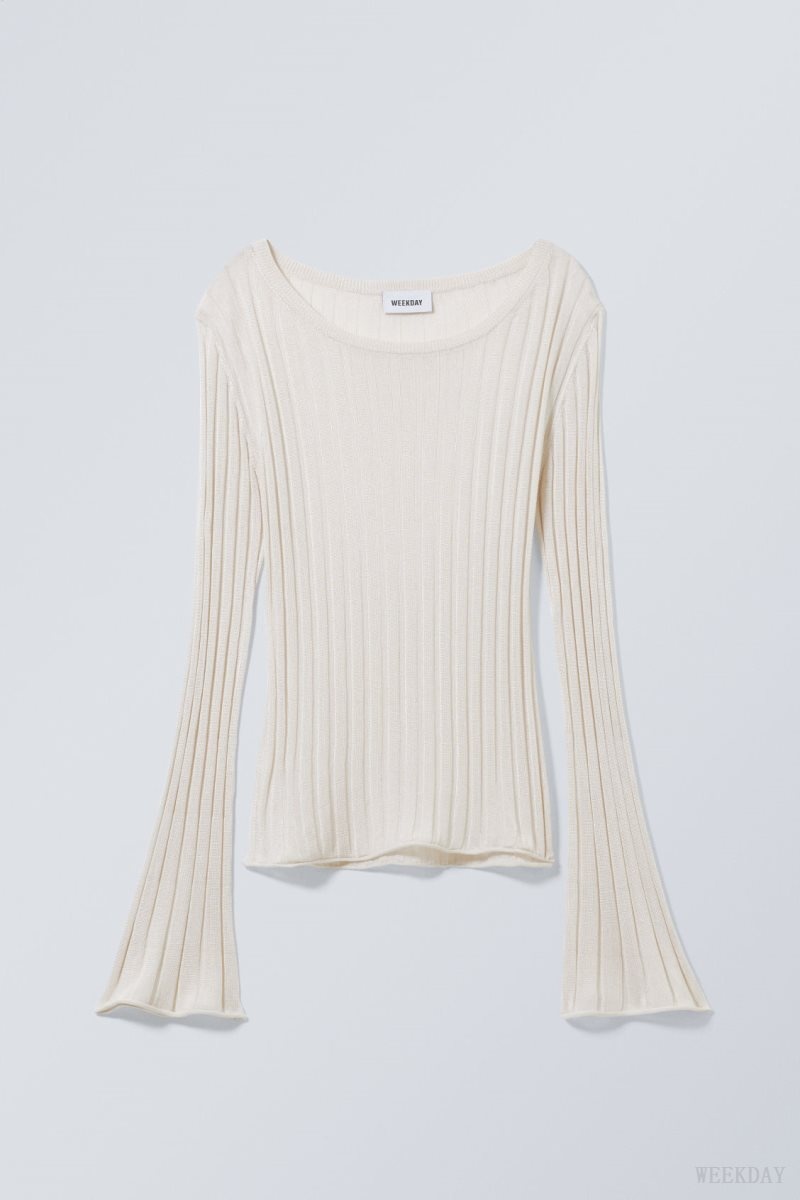 Weekday Enora Sheer Knit Long Sleeve Top Light Mole | ZZPO2094