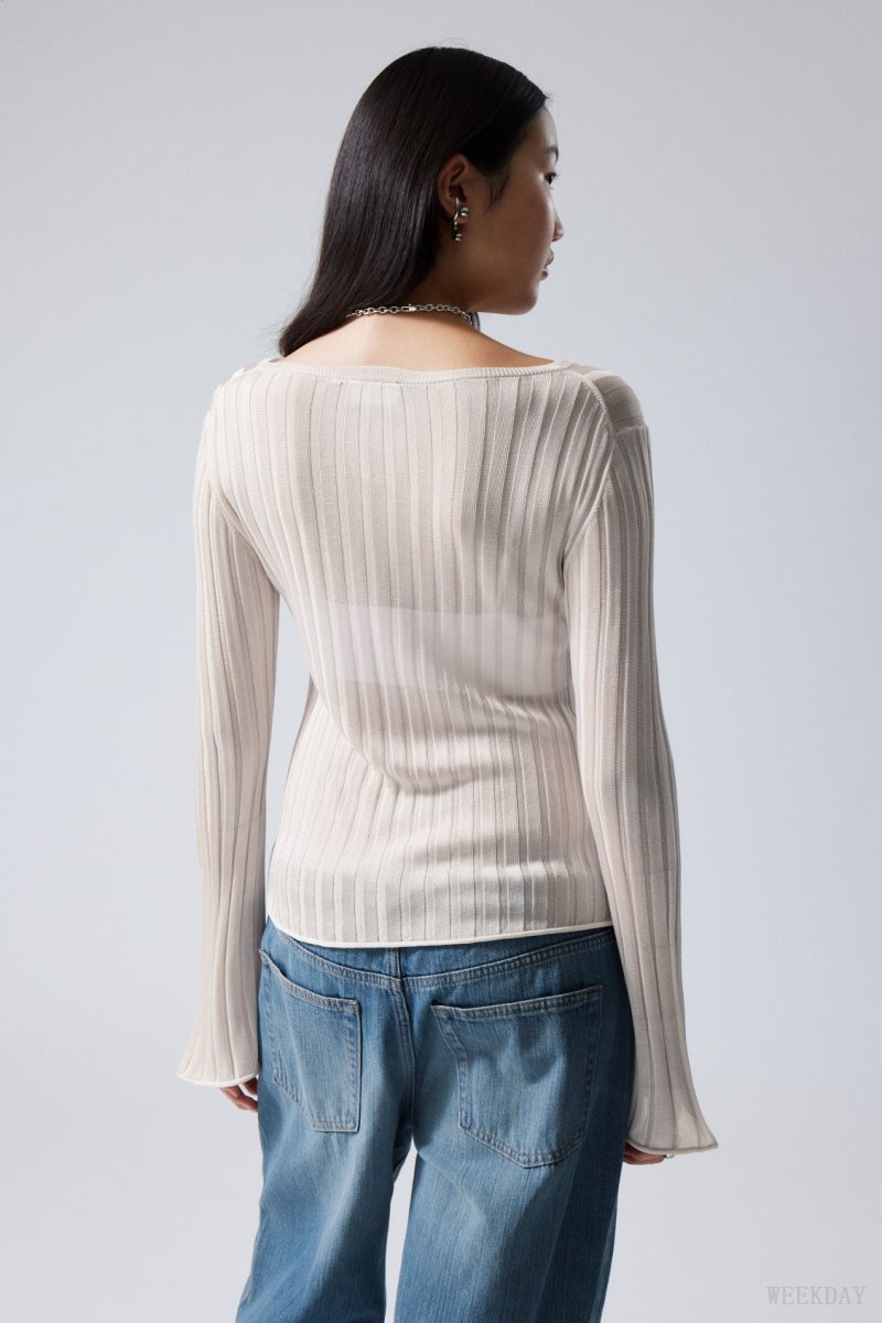 Weekday Enora Sheer Knit Long Sleeve Top Light Mole | ZZPO2094