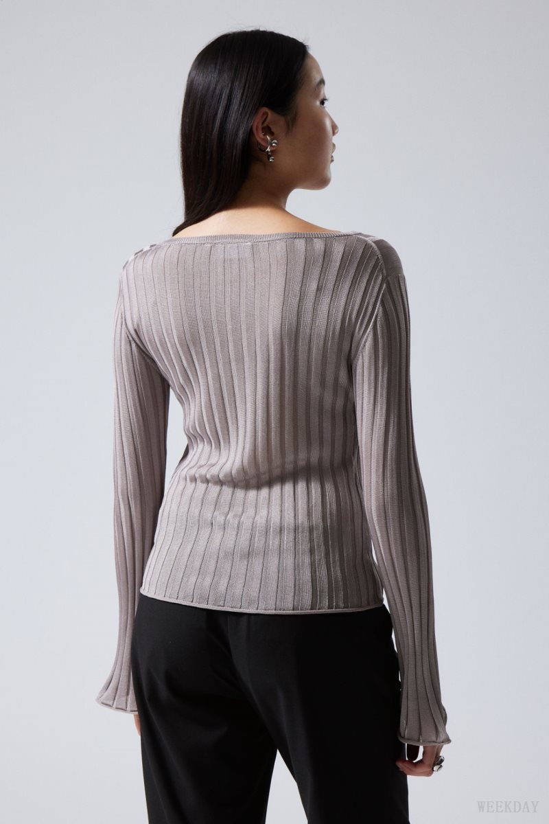 Weekday Enora Sheer Knit Long Sleeve Top Light Grey | BSZK4690