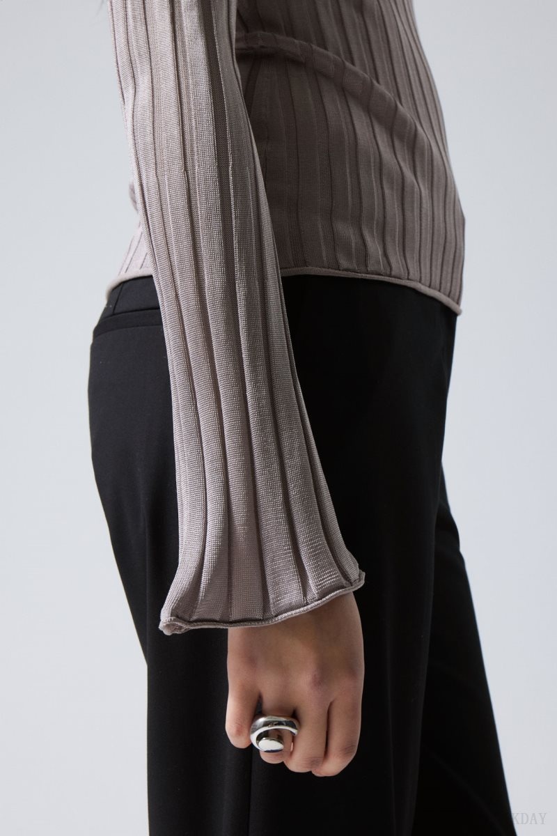 Weekday Enora Sheer Knit Long Sleeve Top Light Grey | BSZK4690