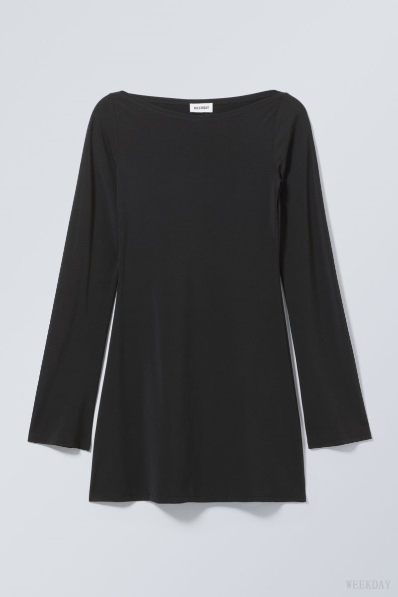 Weekday Era Boat Neck Mini Dress Black | TZIB3563