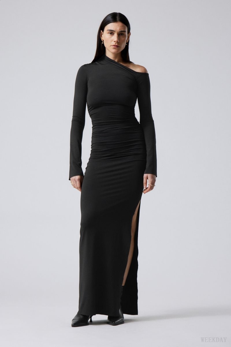 Weekday Erin Drape Dress Black | ICNY8494