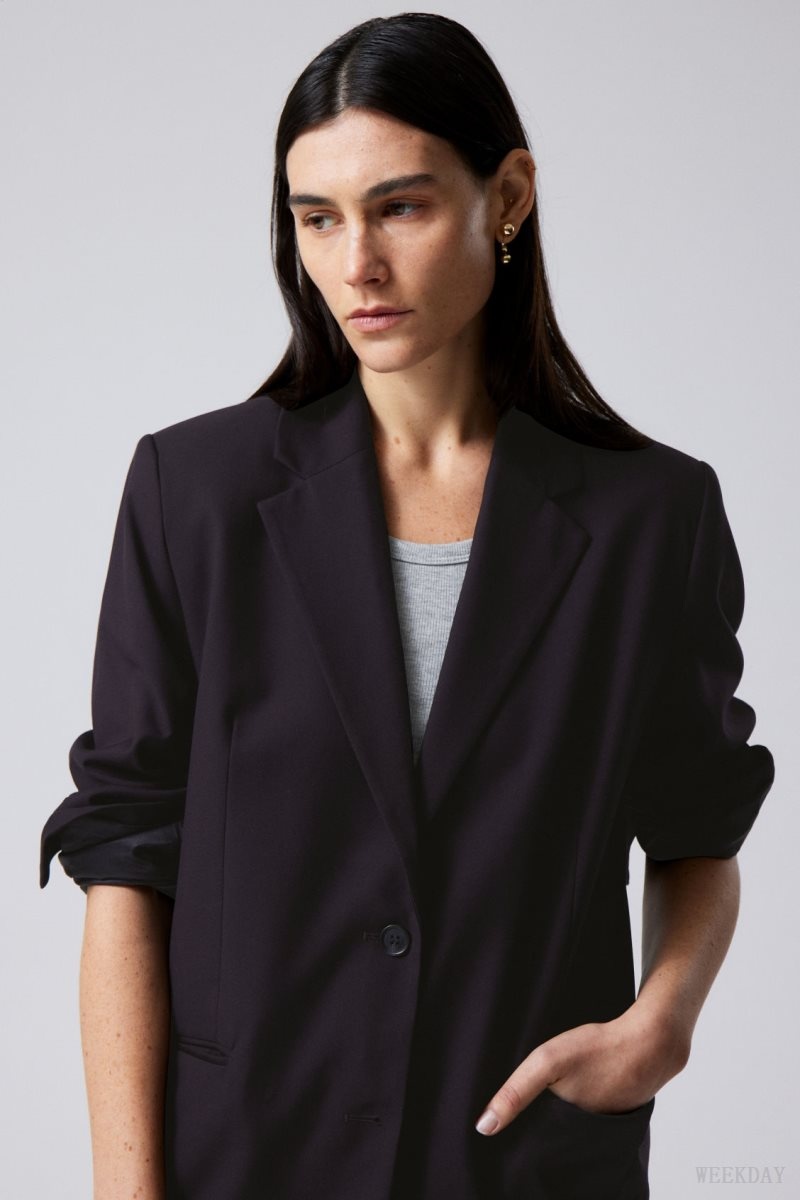 Weekday Erin Oversized Blazer Dark Purple | HQVJ2239