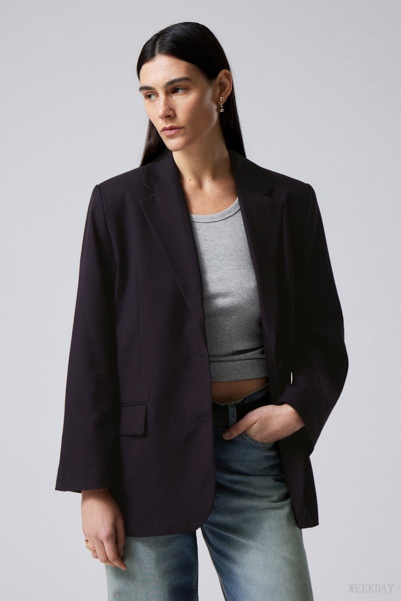 Weekday Erin Oversized Blazer Dark Purple | HQVJ2239