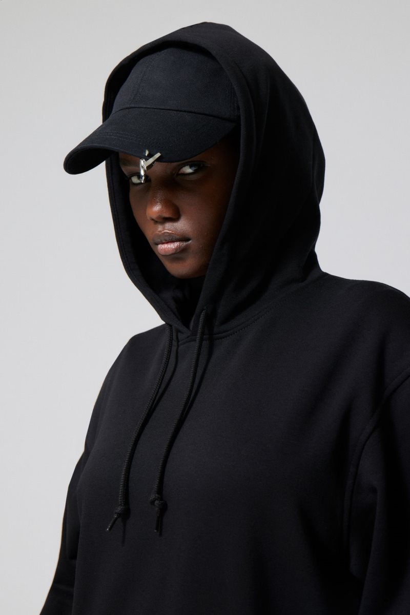 Weekday Essence Relaxed Hoodie Black | JYSQ8961