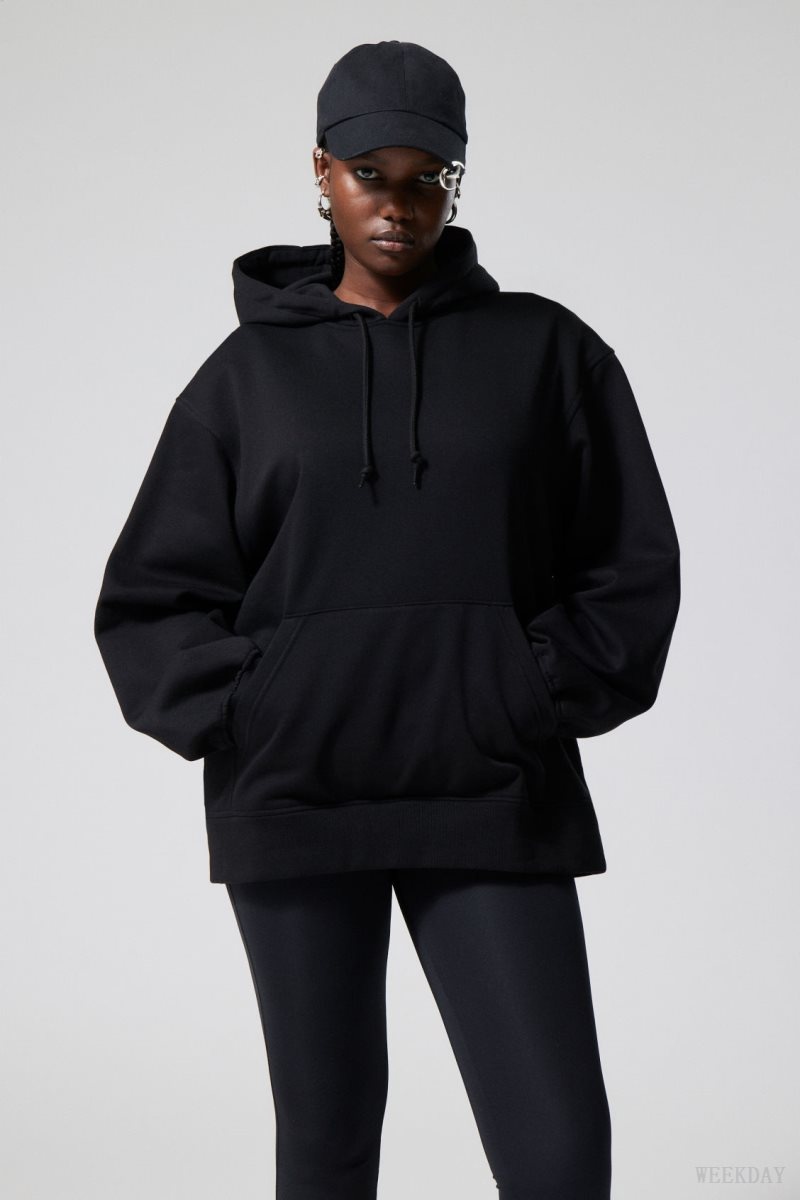 Weekday Essence Relaxed Hoodie Black | JYSQ8961