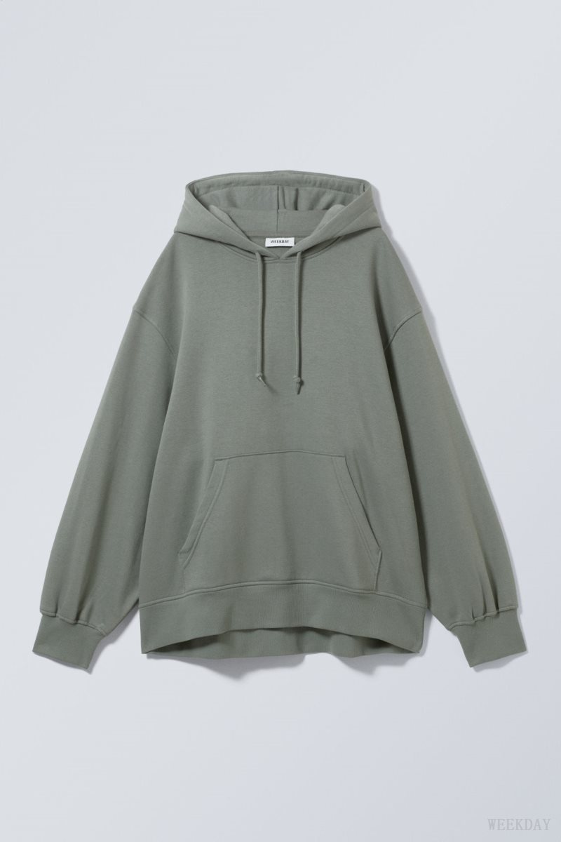 Weekday Essence Relaxed Hoodie Olive Green | VZQT5632