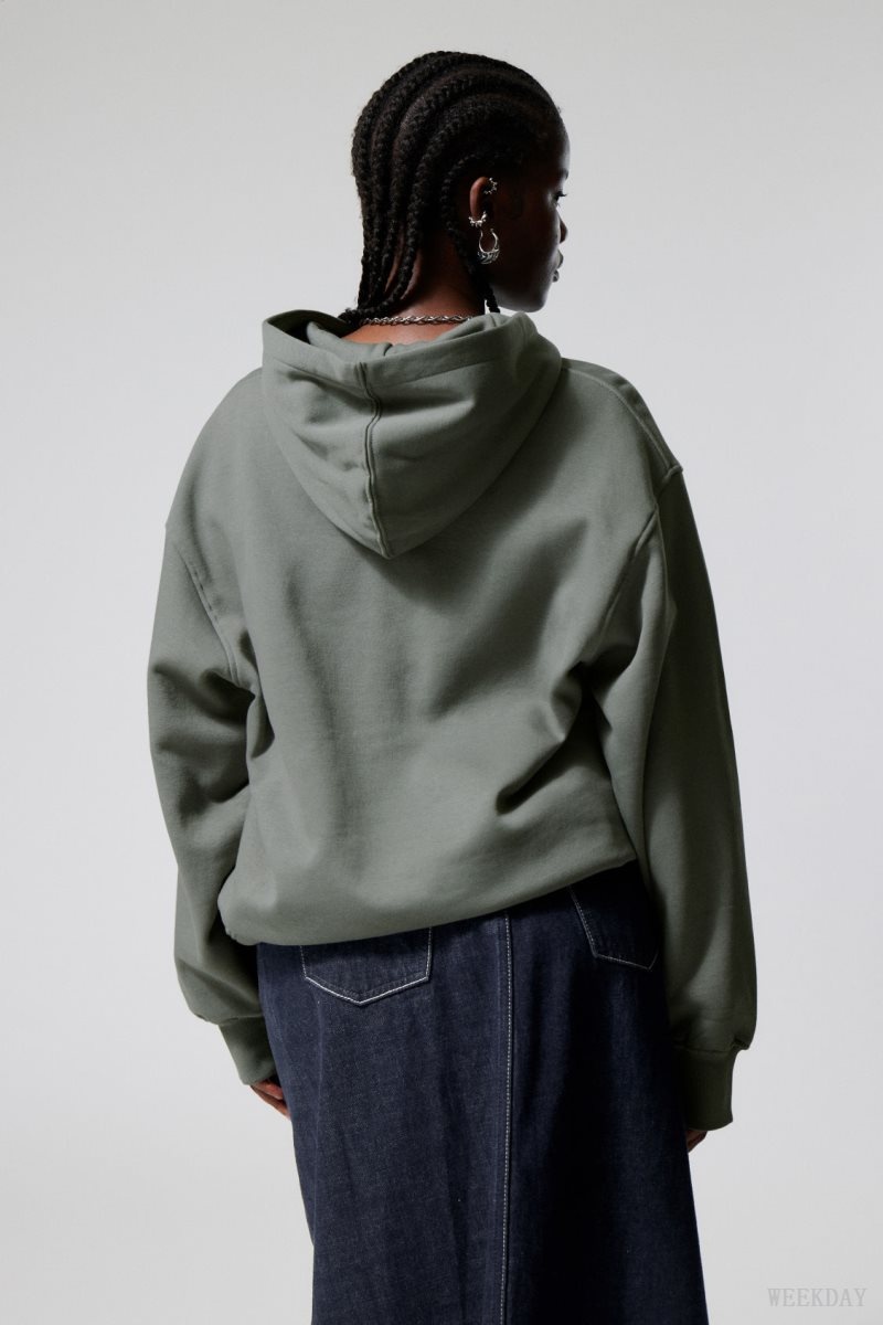 Weekday Essence Relaxed Hoodie Olive Green | VZQT5632