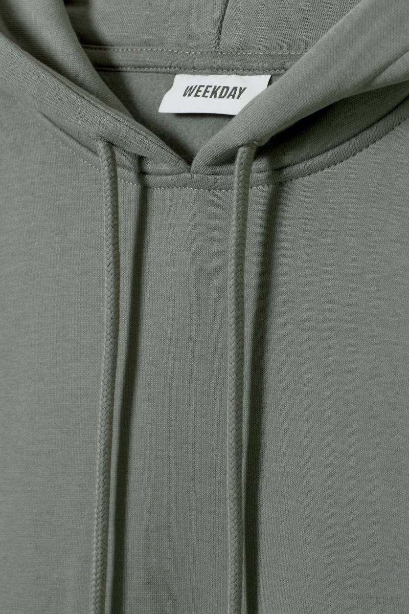 Weekday Essence Relaxed Hoodie Olive Green | VZQT5632