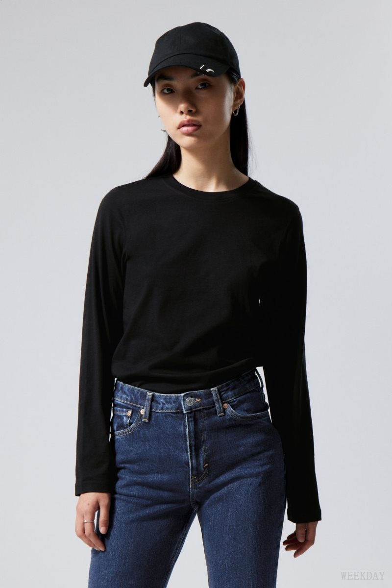 Weekday Essence Standard Long Sleeve Black | JJIO0679