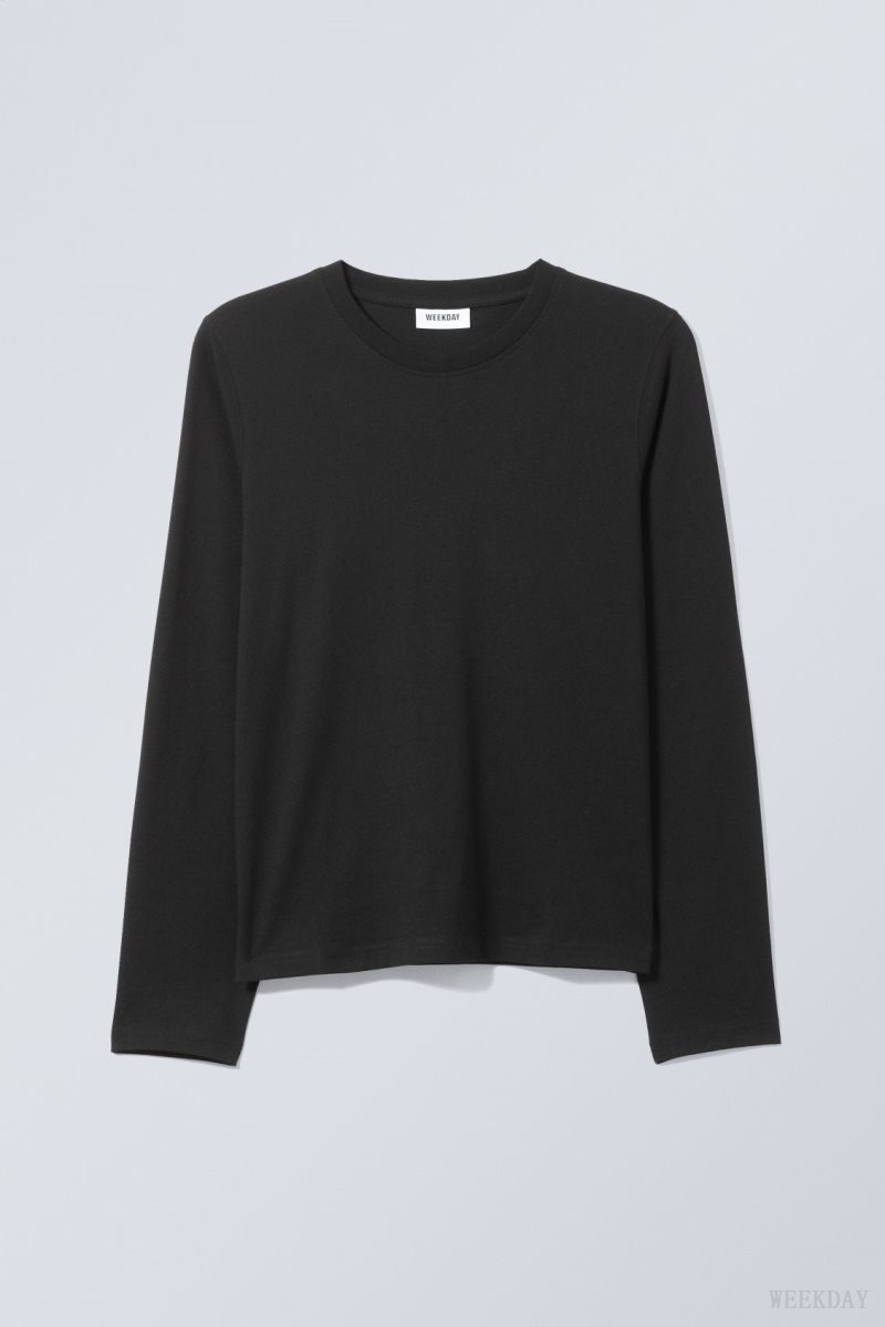 Weekday Essence Standard Long Sleeve Black | JJIO0679