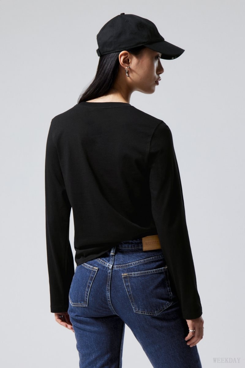 Weekday Essence Standard Long Sleeve Black | JJIO0679