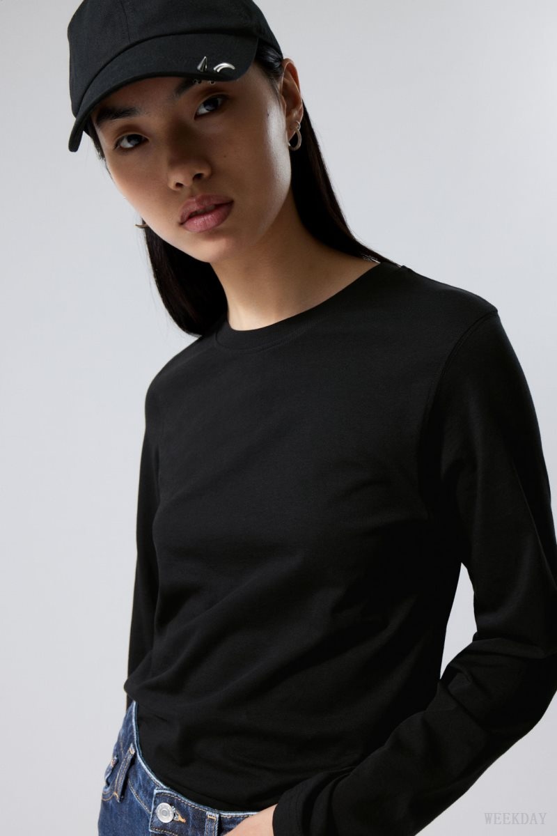 Weekday Essence Standard Long Sleeve Black | JJIO0679