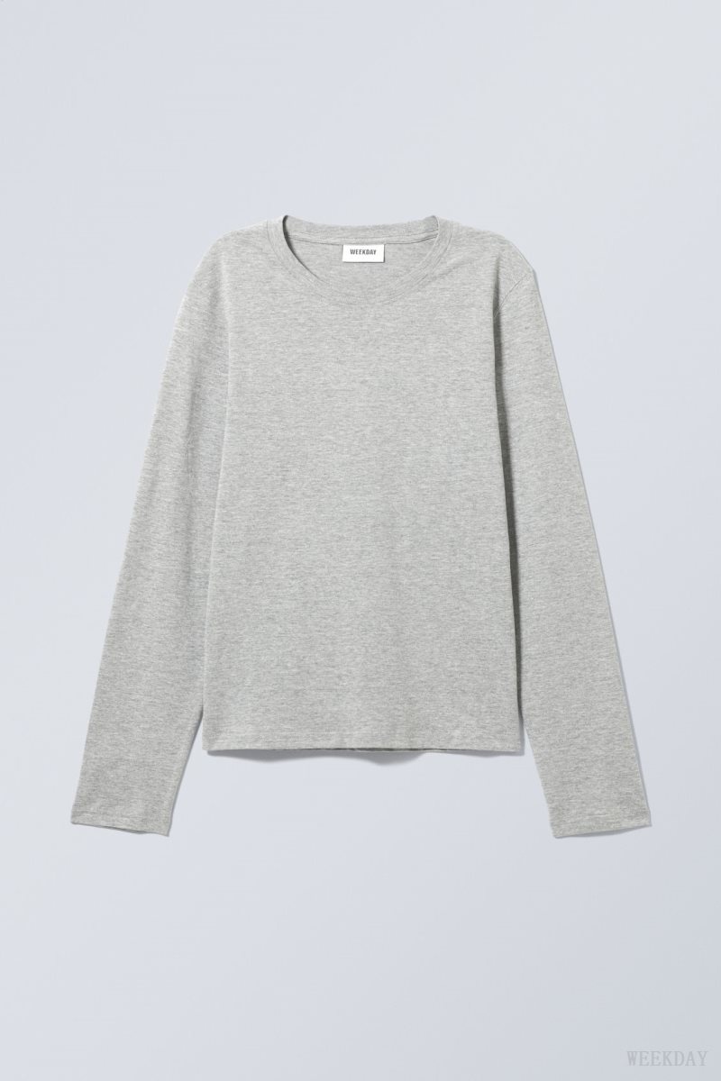 Weekday Essence Standard Long Sleeve Grey | QNKR1039