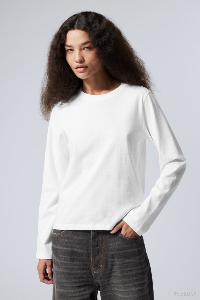 Weekday Essence Standard Long Sleeve White | DCQK9448