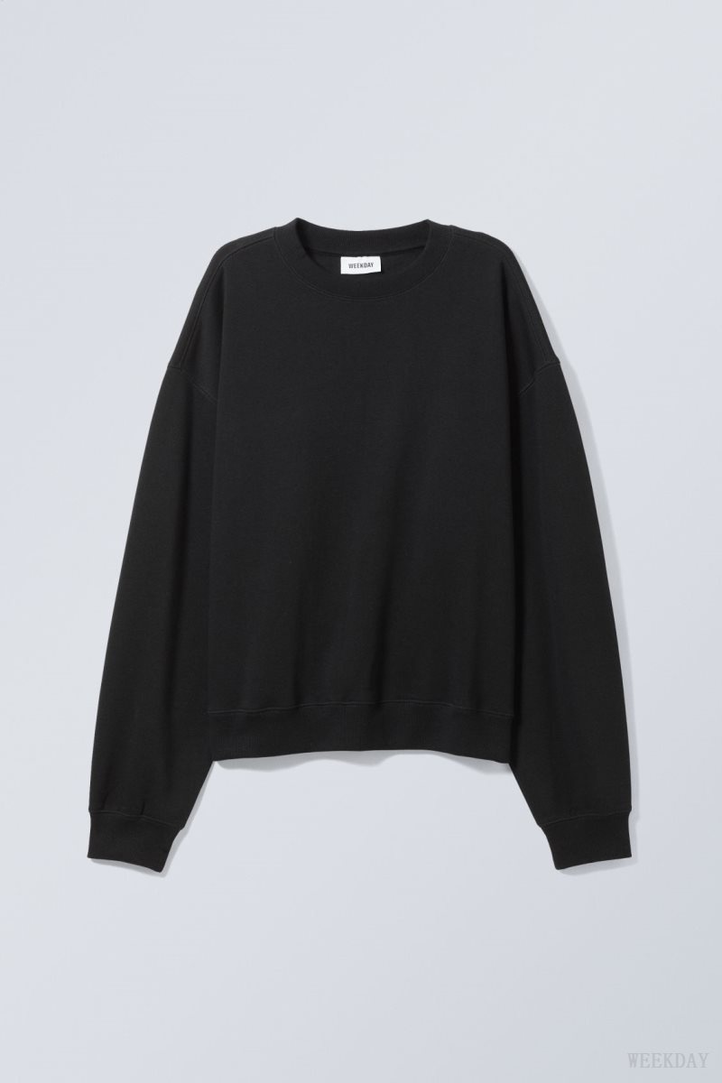 Weekday Essence Standard Sweatshirt Black | KBCB9462