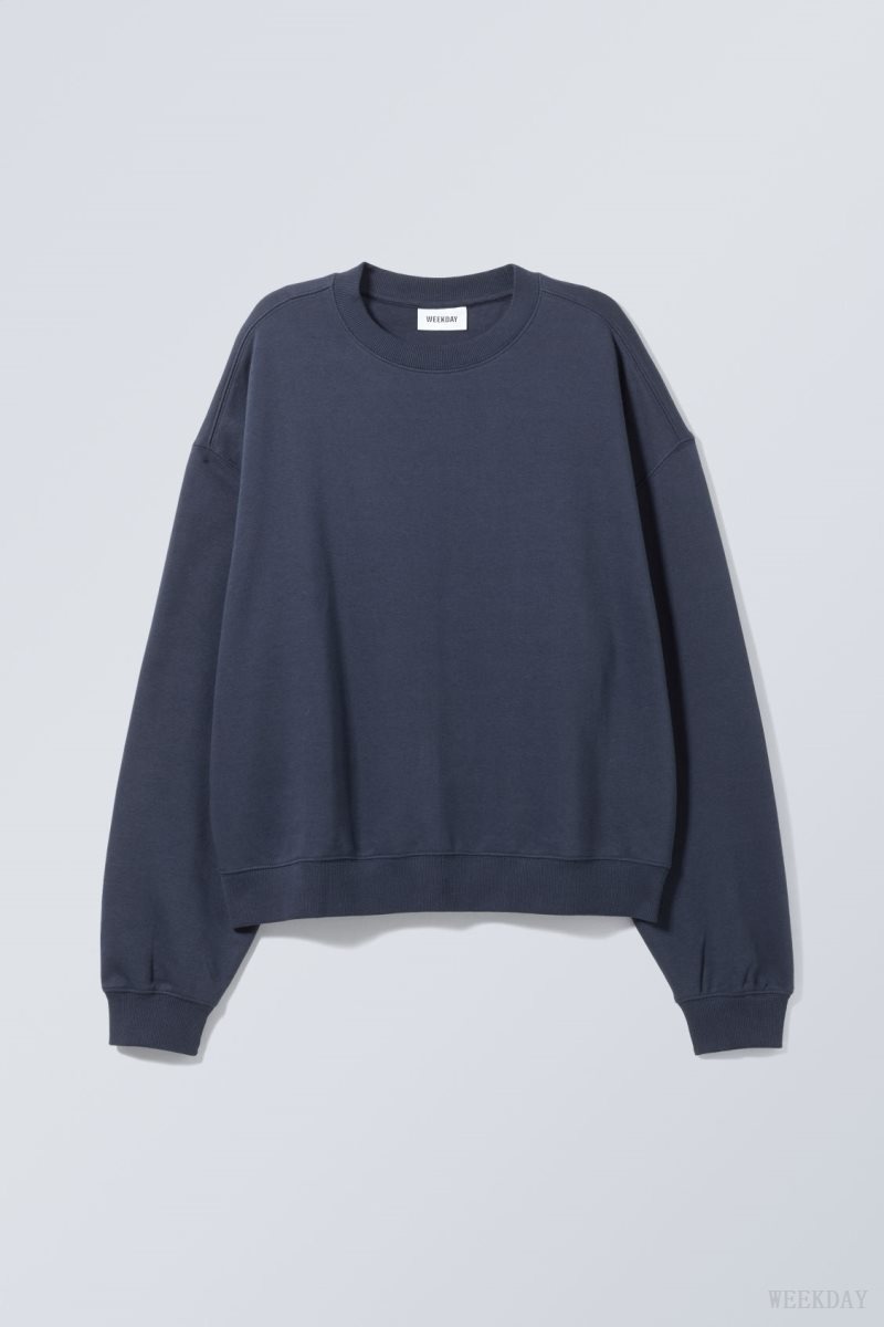 Weekday Essence Standard Sweatshirt Dark Blue | SVRP6137