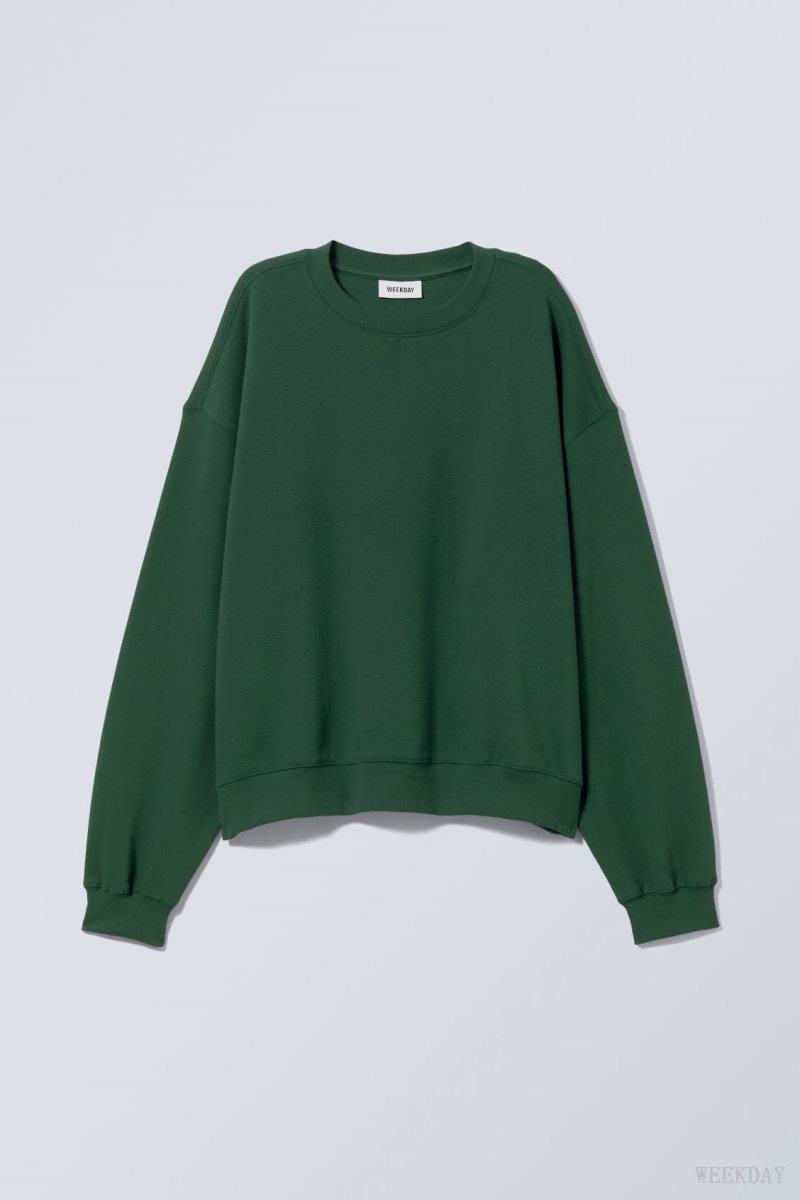 Weekday Essence Standard Sweatshirt Dark Green | KCOT2978