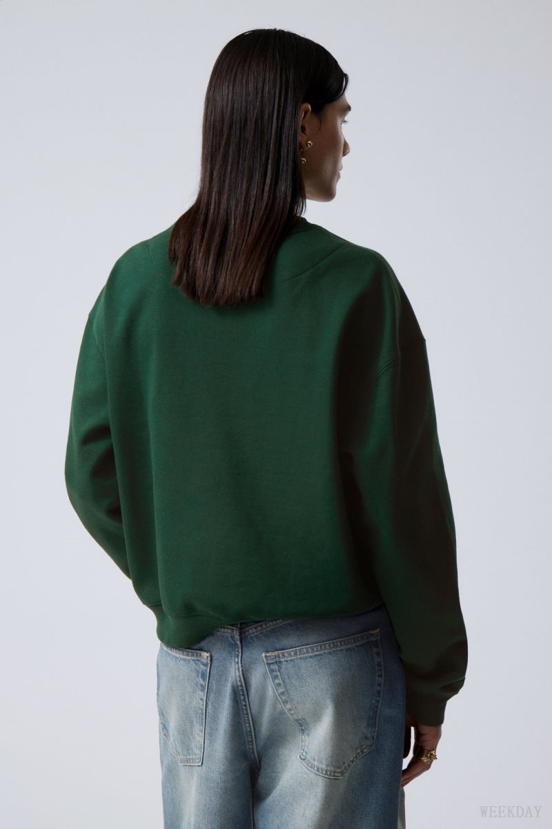 Weekday Essence Standard Sweatshirt Dark Green | KCOT2978