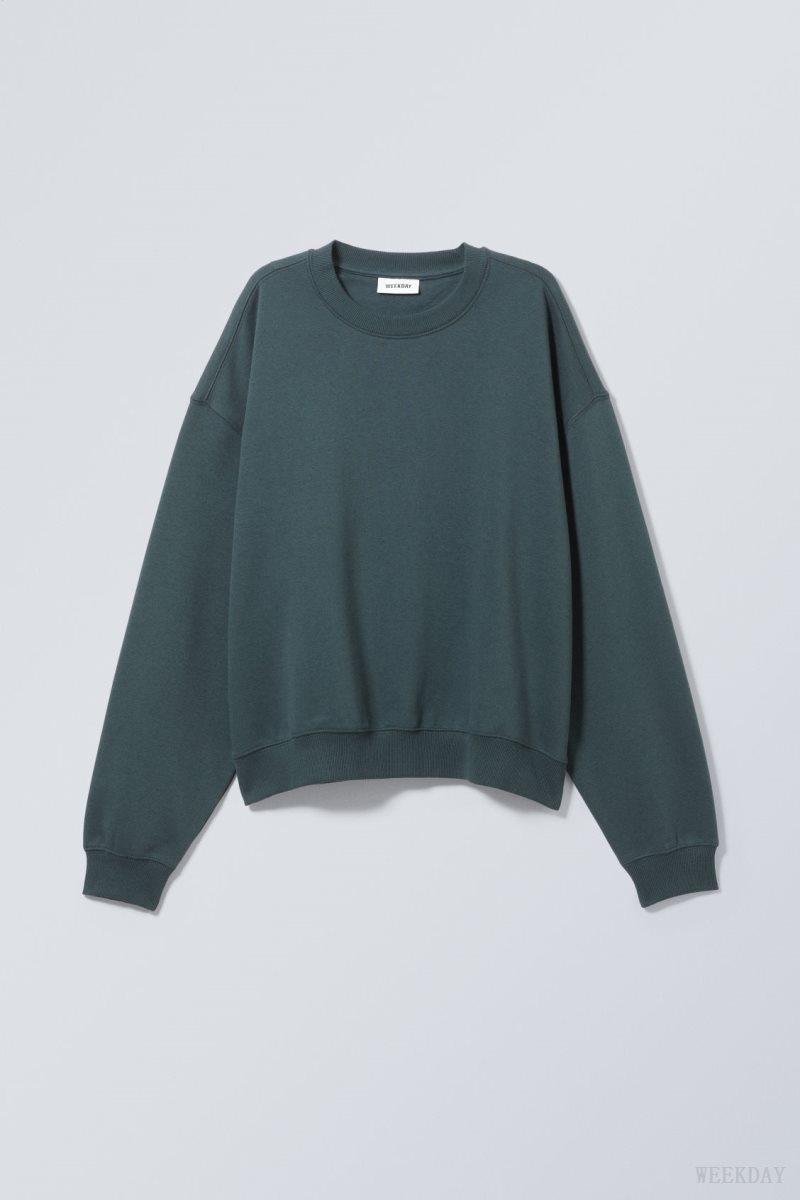 Weekday Essence Standard Sweatshirt Dark Turquoise | UERE8065