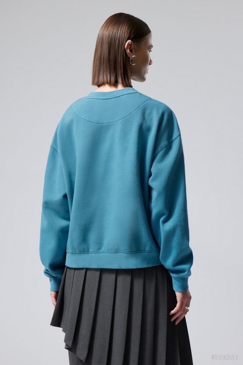 Weekday Essence Standard Sweatshirt Light Blue | ADIT1686