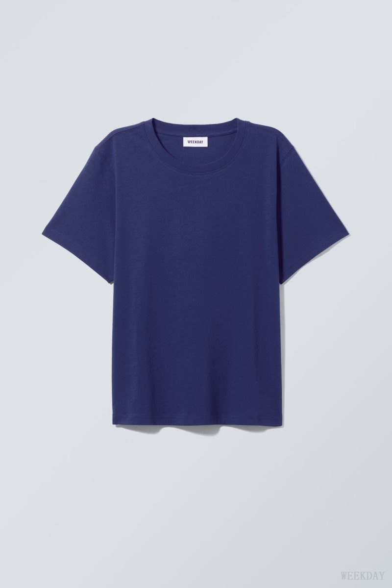 Weekday Essence Standard T-shirt Dark Blue | VGPP1787