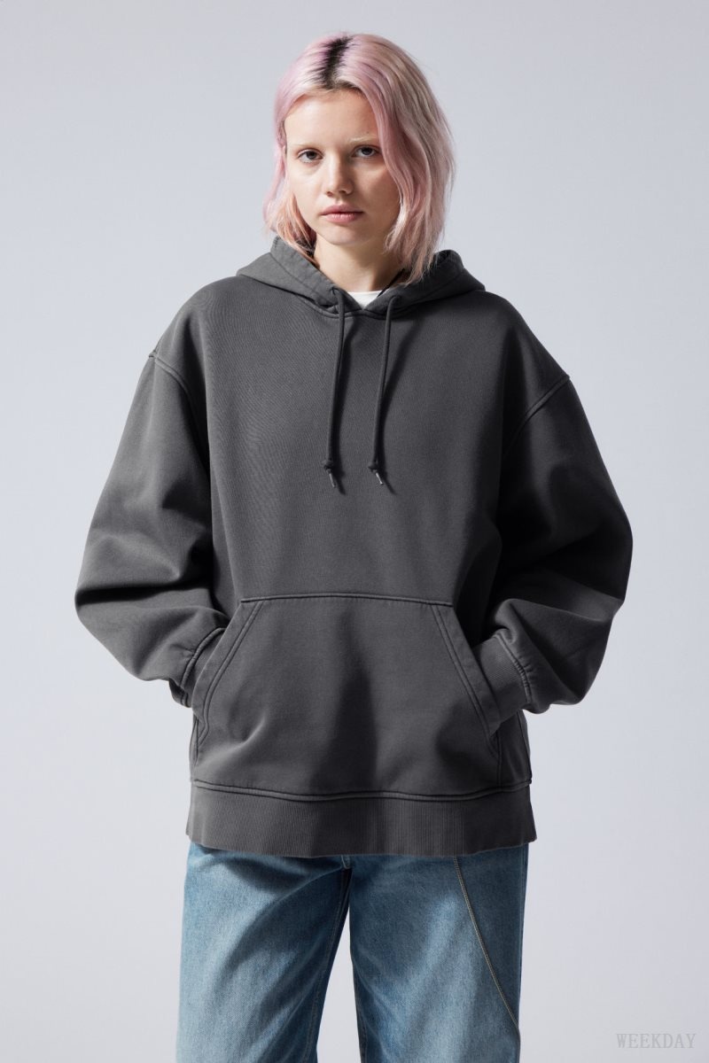 Weekday Essence Washed Oversized Hoodie Grey | MPAN7611