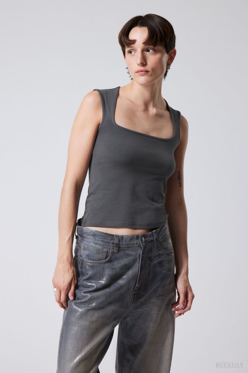 Weekday Esti Tank Top Dark Grey | MLZC5453