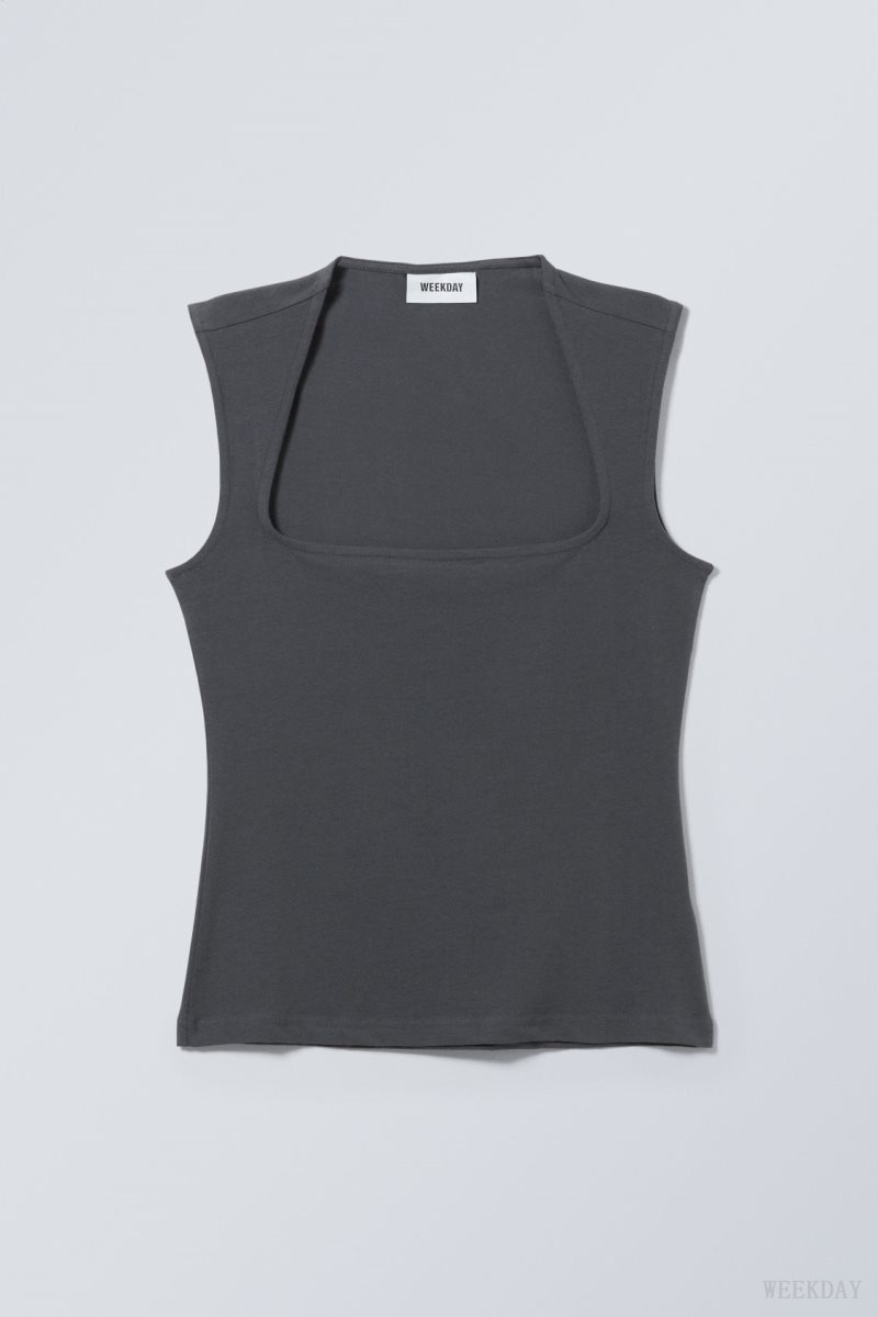 Weekday Esti Tank Top Dark Grey | MLZC5453