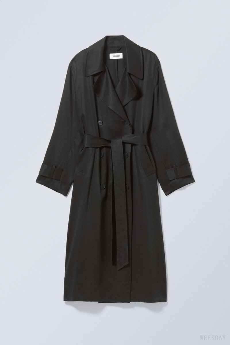 Weekday Evelyn Relaxed Lyocell Trench Coat Black | WWZC8140